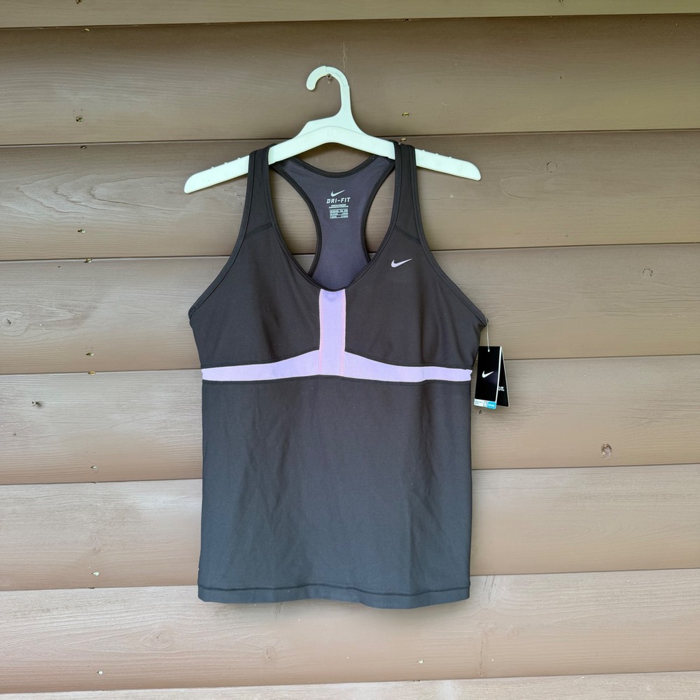 Nike Dri-FIT Tank Top Women XXL Black Purple Racerback Medium Impact Bra NWT